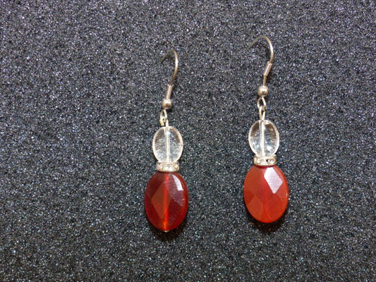 Boucles d'oreilles en cornaline facettée et cristal de roche