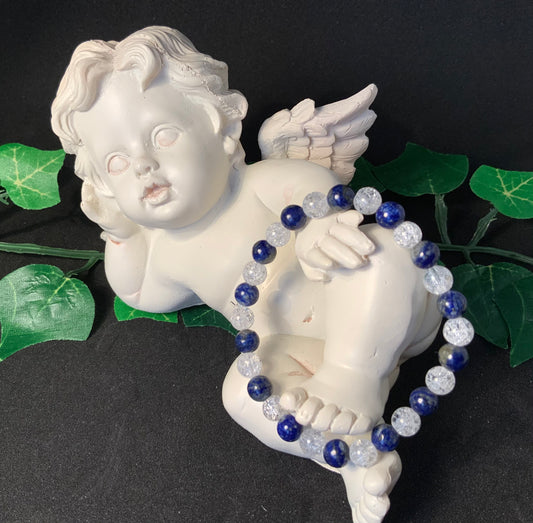 Bracelet en lapis lazuli,  perles 6 mm ou 8mm avec ou sans breloques, avec ou sans cristal de roche