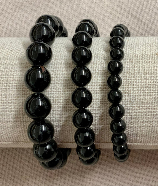 Bracelet en tourmaline noire (perles 6 mm, 8 mm ou 10 mm)