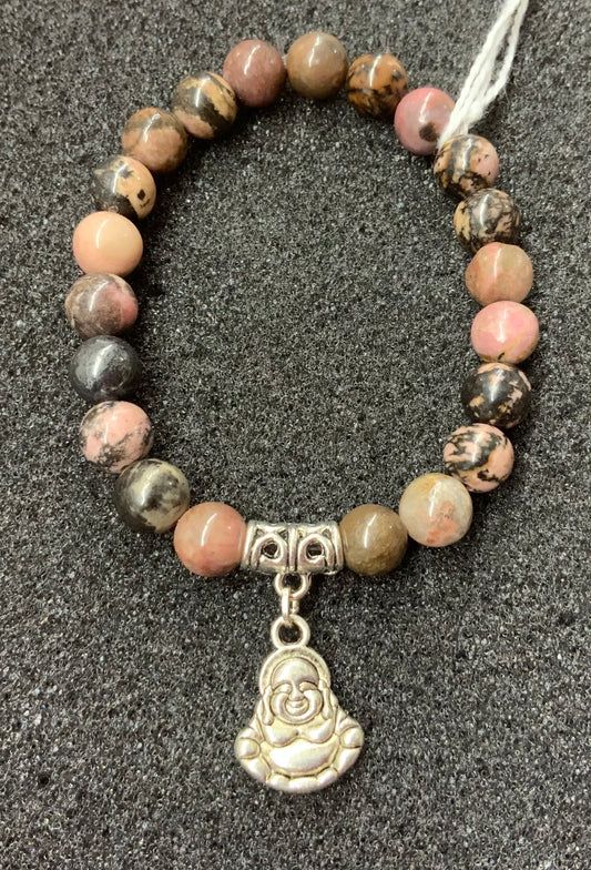 Bracelet en rhodonite perles 8 mm, avec ou sans breloques